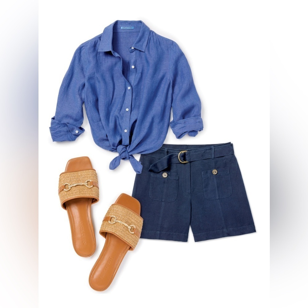 J. McLaughlin Britt Linen Button Down Shirt in Dark Chambray Blue XXL Coastal - Picture 4 of 12